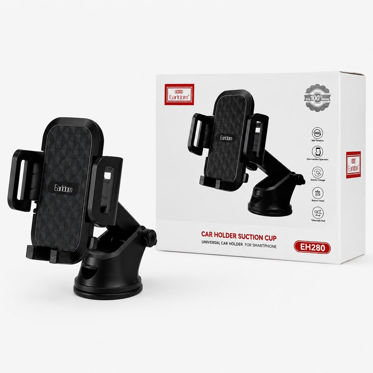 Mbajtëse Telefoni për Makinë Earldom EH280 – Suction Cup, Rotacion 360°, Krah Teleskopik dhe Gravity Linkage - foto 2