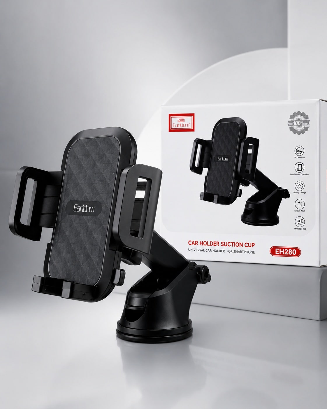 Mbajtëse Telefoni për Makinë Earldom EH280 – Suction Cup, Rotacion 360°, Krah Teleskopik dhe Gravity Linkage - foto 5