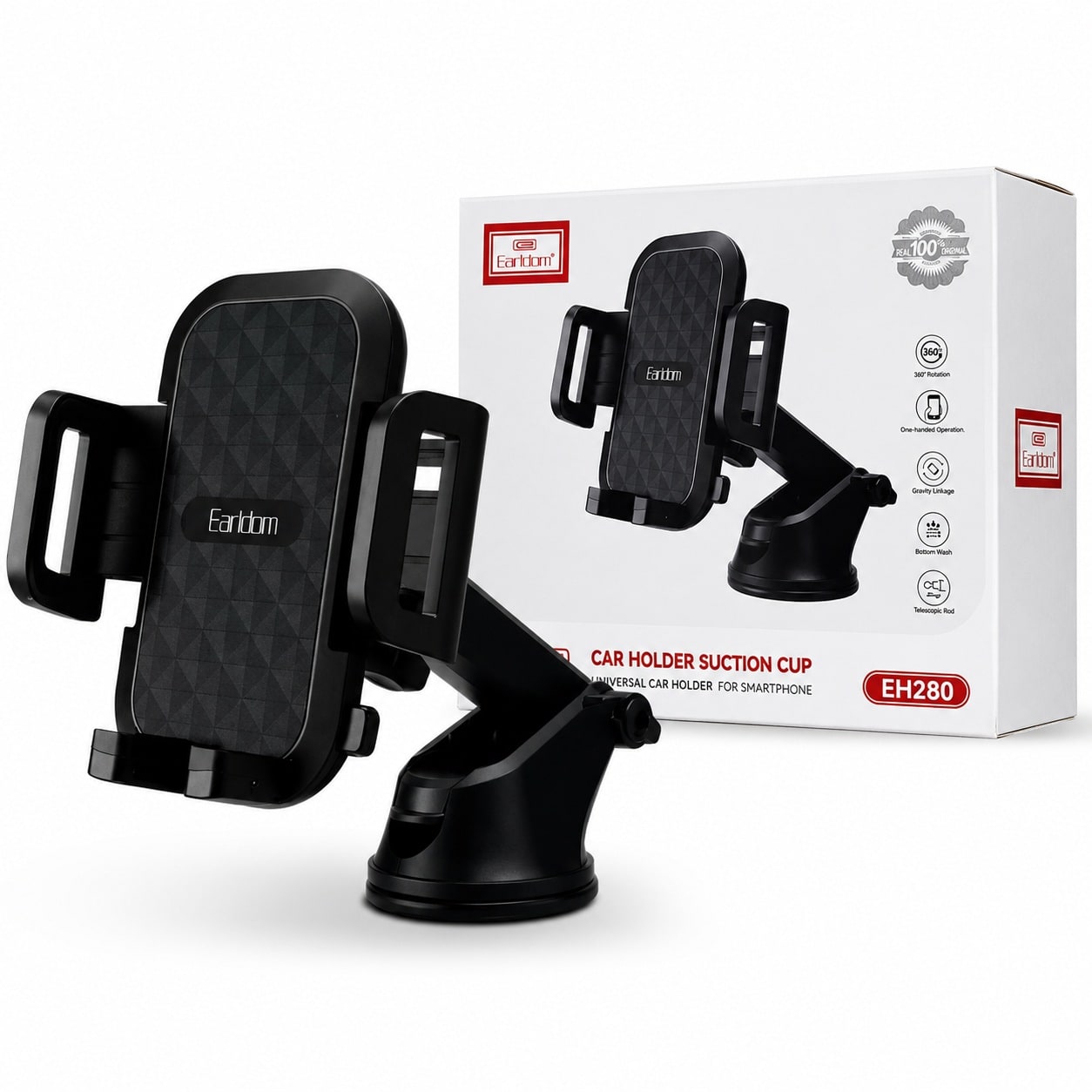 Mbajtëse Telefoni për Makinë Earldom EH280 – Suction Cup, Rotacion 360°, Krah Teleskopik dhe Gravity Linkage - foto 6