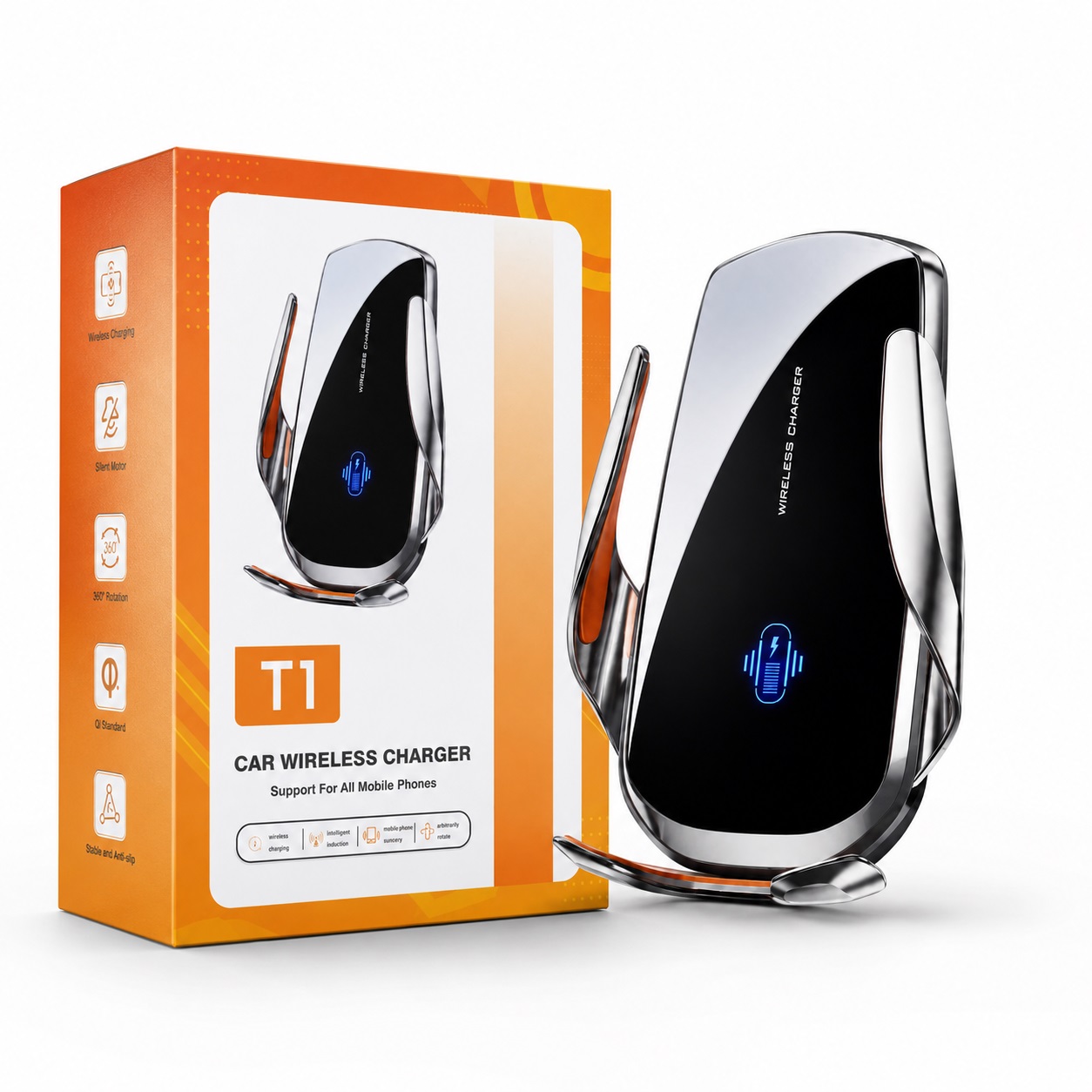 Mbajtëse Telefoni për Makinë T1 me Karikim Wireless 15W dhe Rrotullim 360° – foto 2