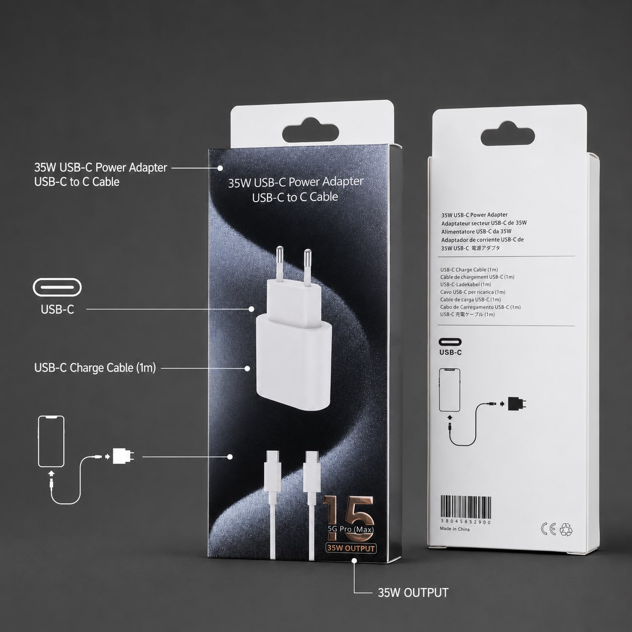 Karikues USB-C 35W me Kabllo USB-C në USB-C 1 m – Adapter Rryme me Prizë EU - foto 3