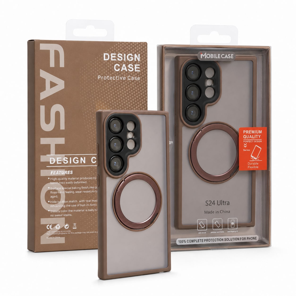 Mbrojtëse për Samsung Galaxy S24 Ultra me Ring të Integruar – Dizajn Frosted/Transparent, Kornizë e kaftë dhe Mbrojtje për Kamera - foto 2