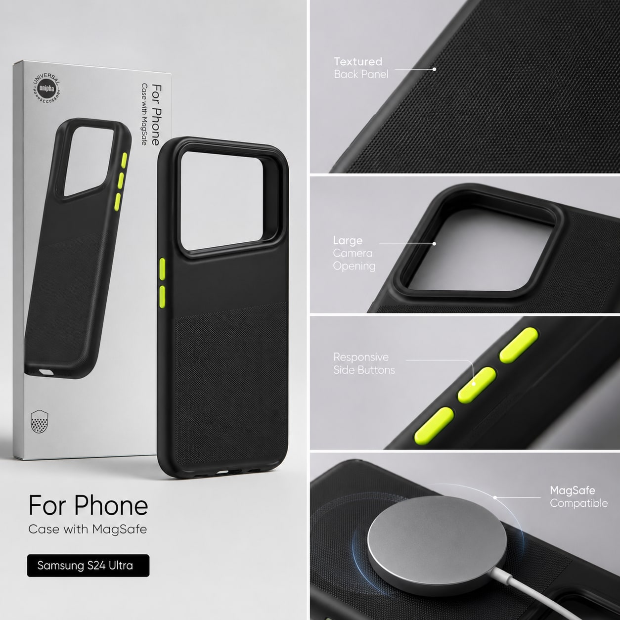 Maskë për Samsung Galaxy S26 Ultra me MagSafe – Case Mbrojtëse e Zezë me Butona Kontrast dhe Dizajn Premium - foto 3