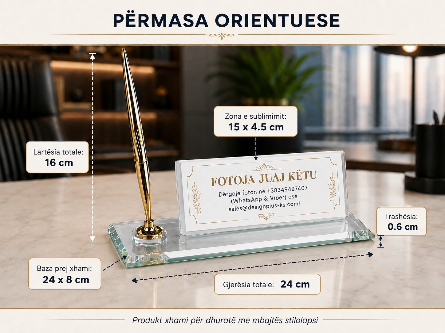 Set Zyrtar prej Xhami me Mbajtëse Stilolapsi dhe Emër të Personalizuar