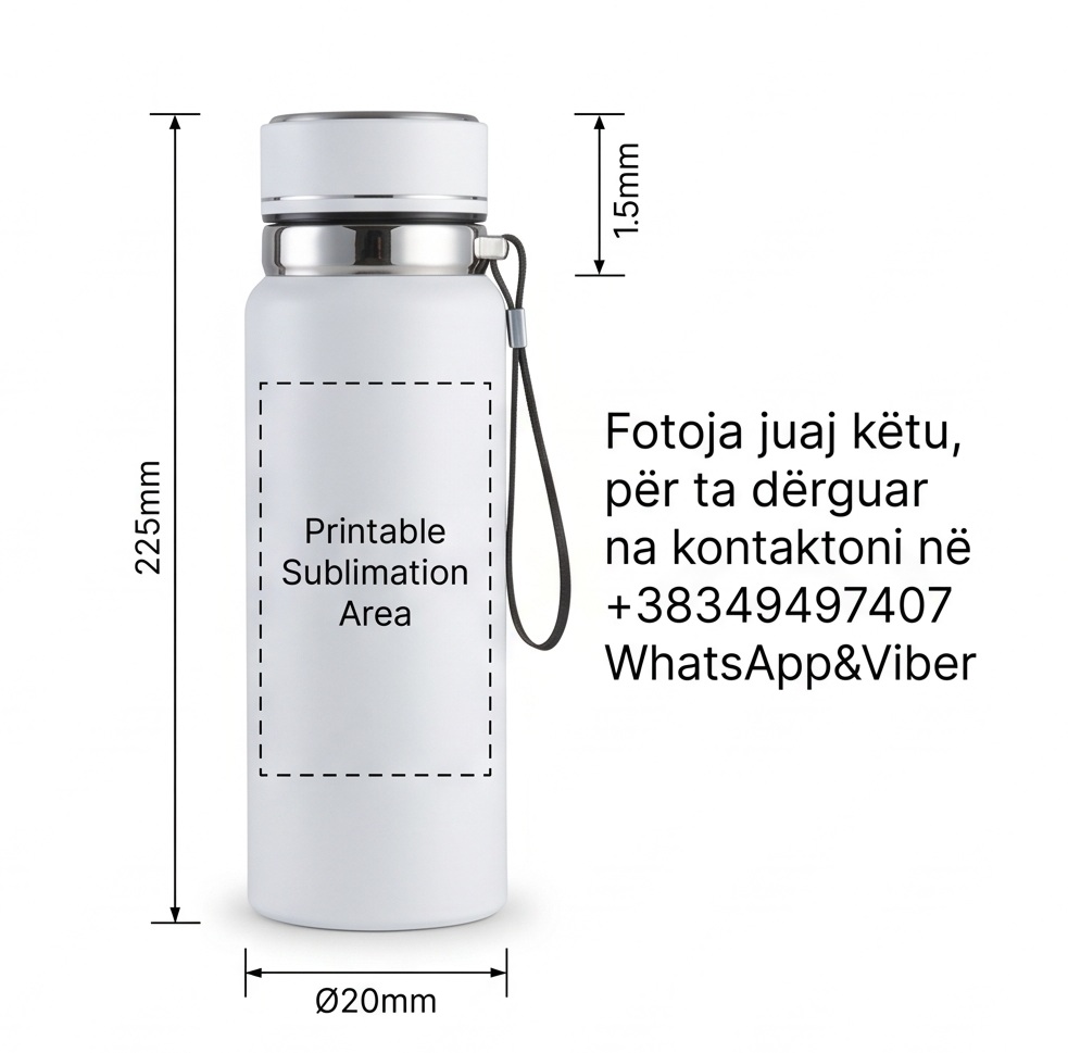 Shishe Termos 600ml e Personalizuar, Inox SUS 304, e Bardhë, Ideale për Sublimim