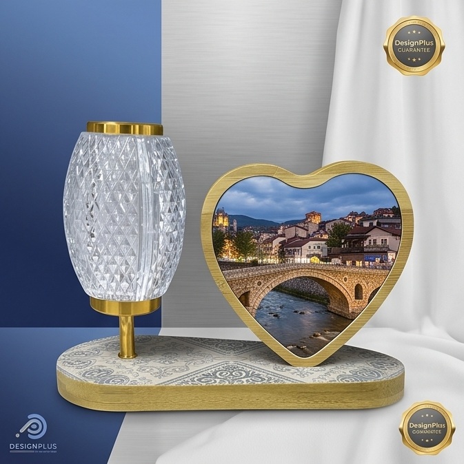 Kornizë Druri me Llambë të Personalizuar, Formë Zemre, Dhuratë Premium me Foto