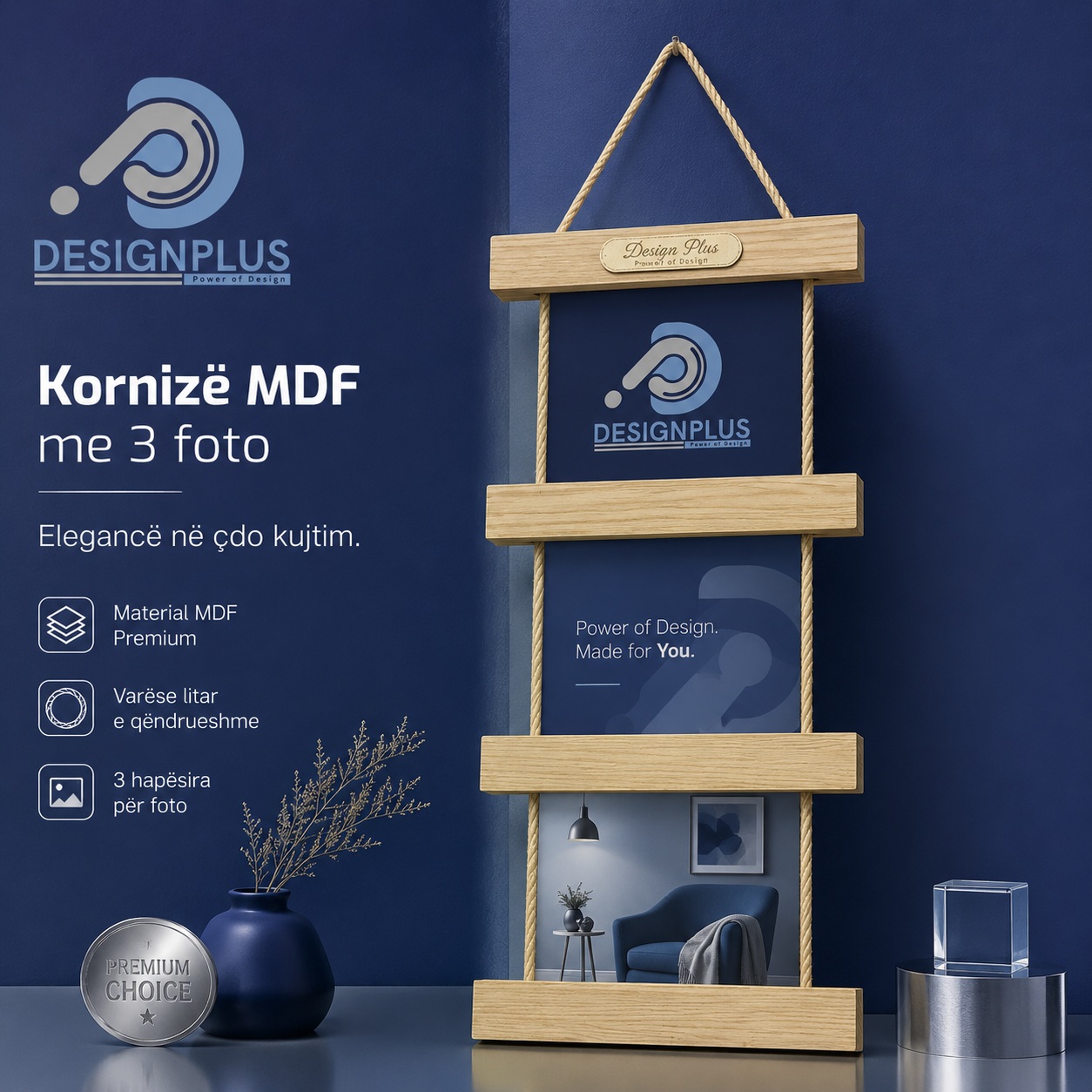 Kornizë MDF me Litar për 3 Foto, e Varur Vertikalisht