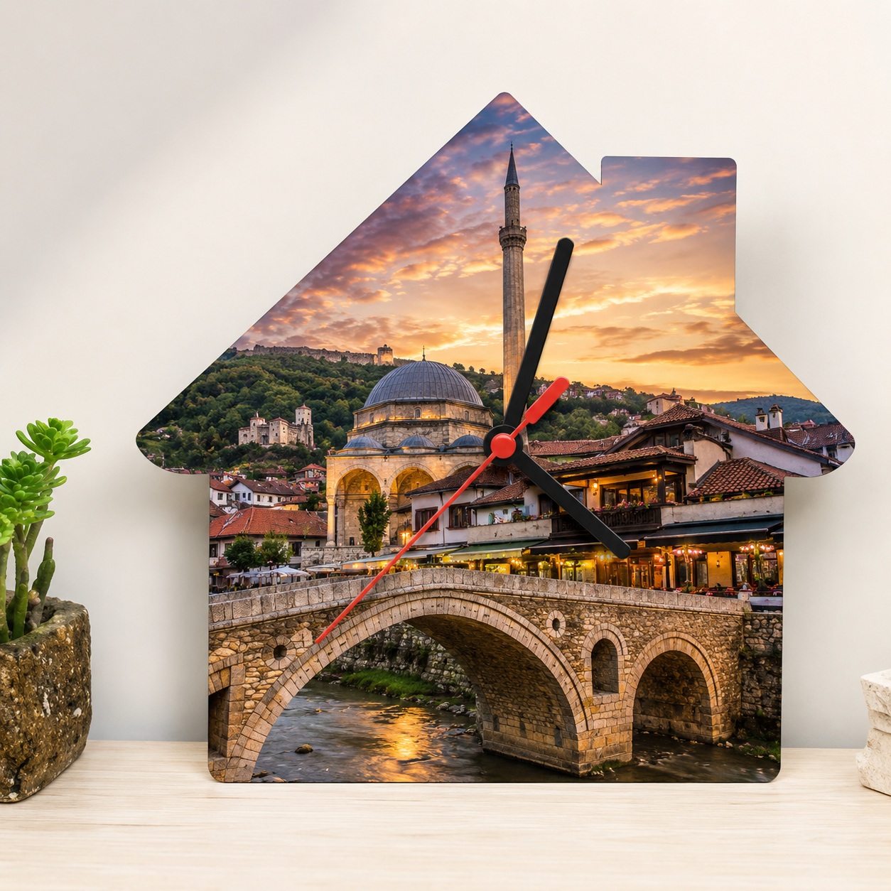 Orë Muri e Personalizuar me Foto, Formë Shtëpie MDF, 20x20 cm
