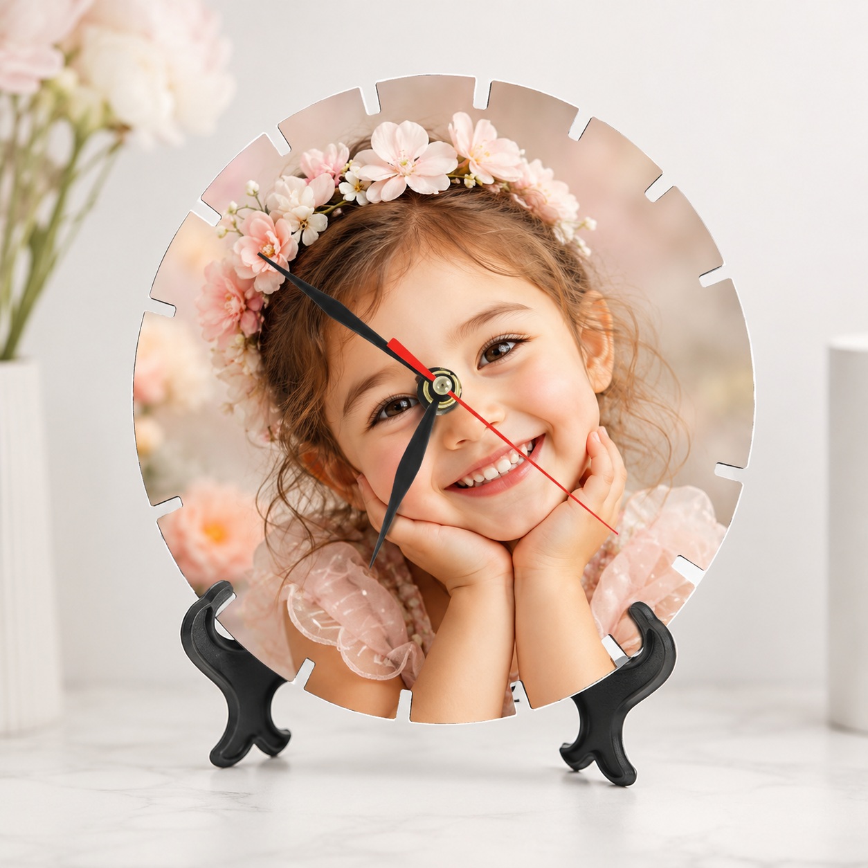 Orë Tavoline e Personalizuar me Foto, e Rrumbullakët MDF me Detaje, 20 cm