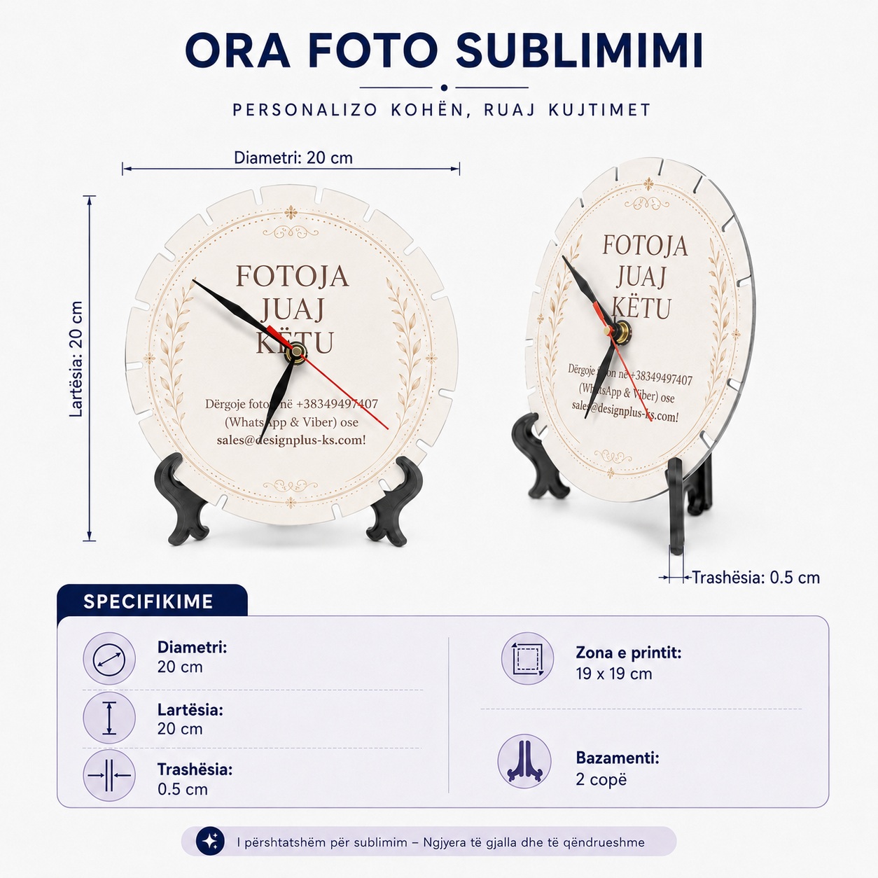 Orë Tavoline e Personalizuar me Foto, e Rrumbullakët MDF me Detaje, 20 cm