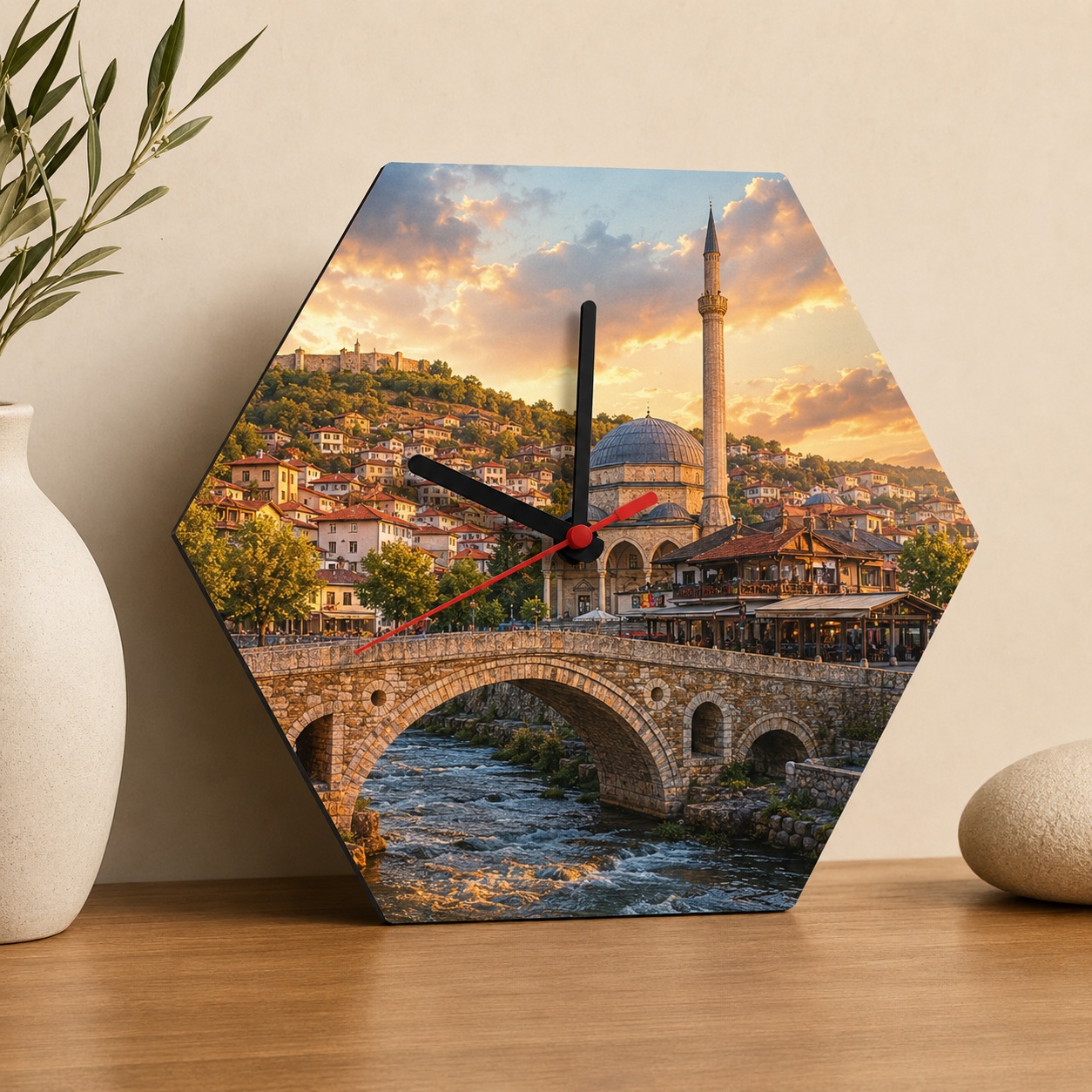 Orë Muri e Personalizuar me Foto, Formë Gjashtëkëndore MDF, 20x17.5 cm