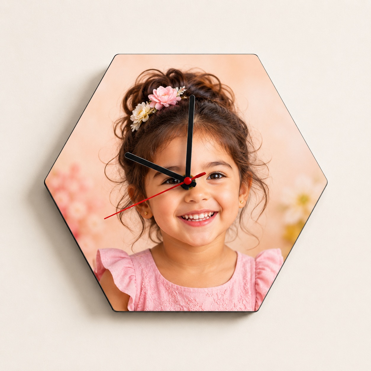 Orë Muri e Personalizuar me Foto, Formë Gjashtëkëndore MDF, 20x17.5 cm