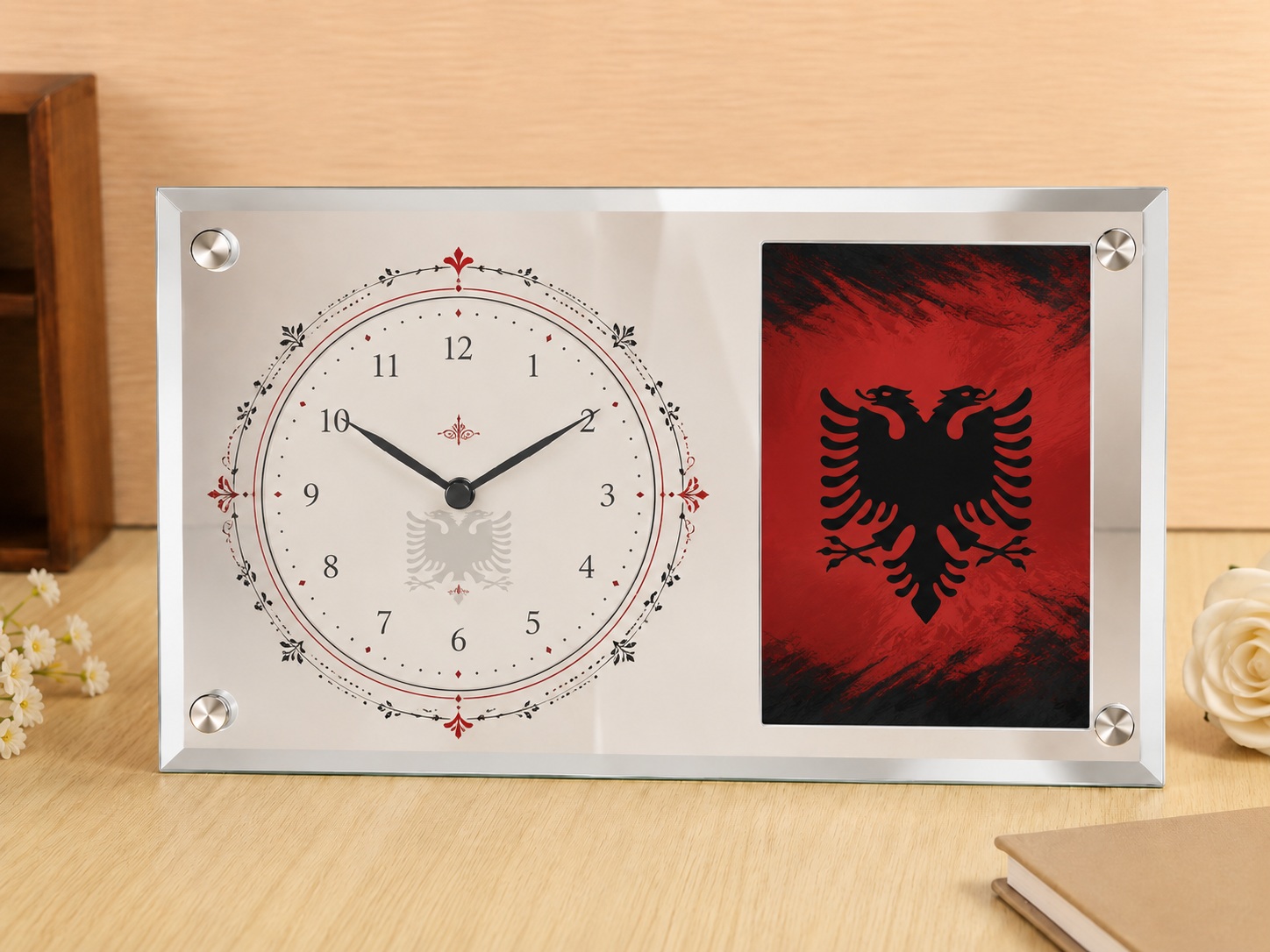 Orë Tavoline prej Xhami e Personalizuar me Kornizë Fotoje, 23x15 cm