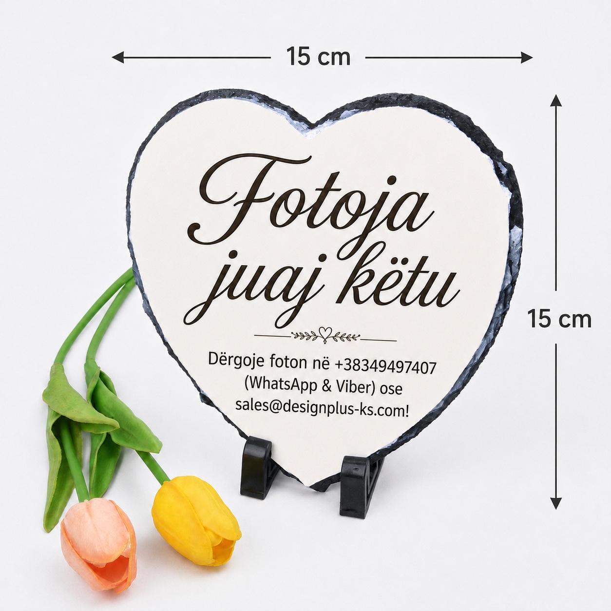 Gur Dekorativ i Personalizuar me Foto, Formë Zemre 15x15 cm, Dhuratë Ideale për Përvjetor dhe Ditëlindje