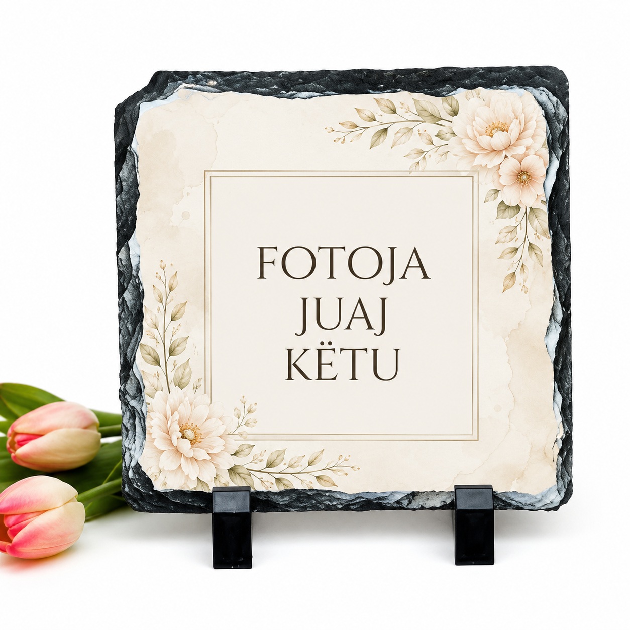 Gur Dekorativ i Personalizuar Katror, Përshtatje me Dizajn Lulesh, Kujtim Fantastik 15x15cm