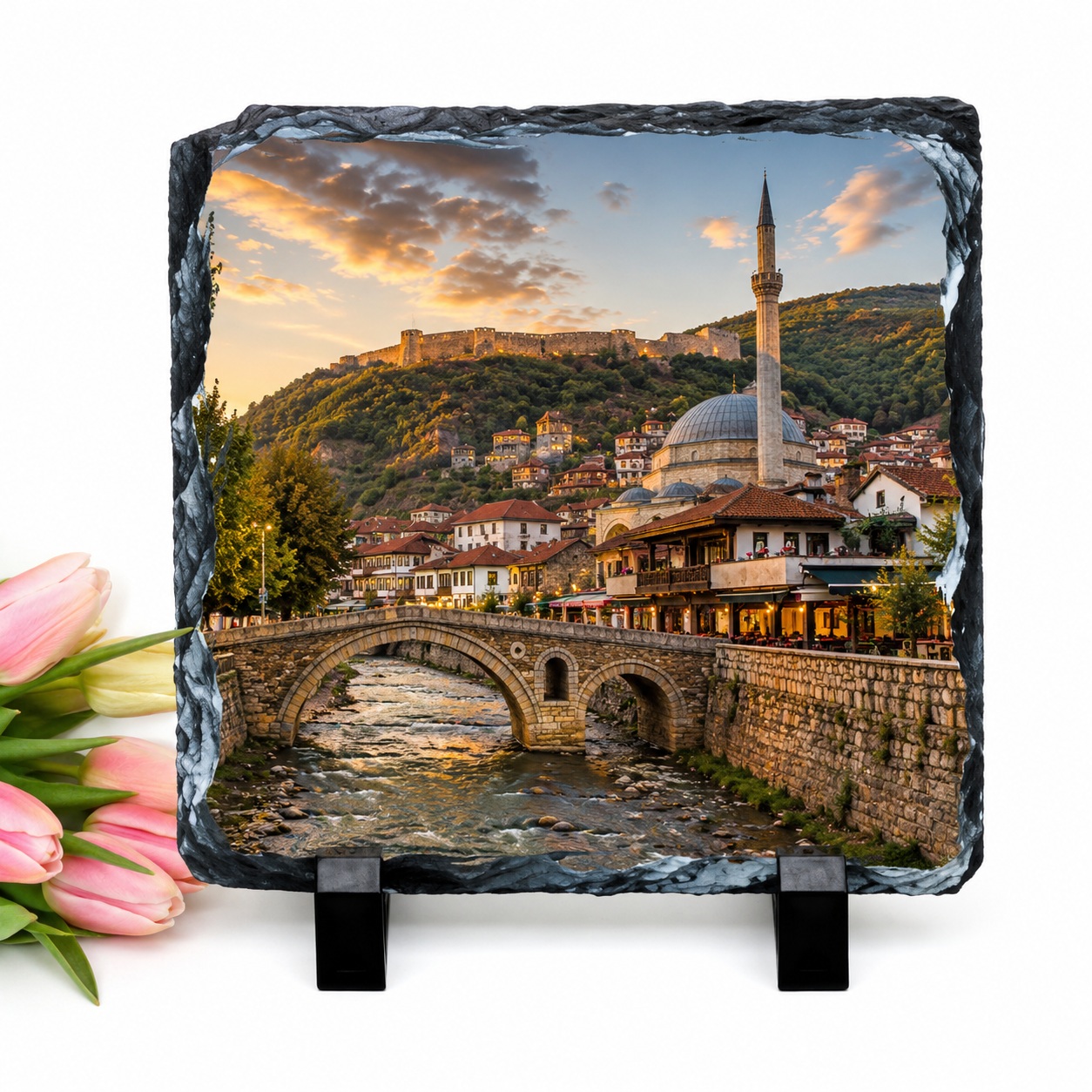 Gur Dekorativ i Personalizuar Katror, Përshtatje me Dizajn Lulesh, Kujtim Fantastik 15x15cm