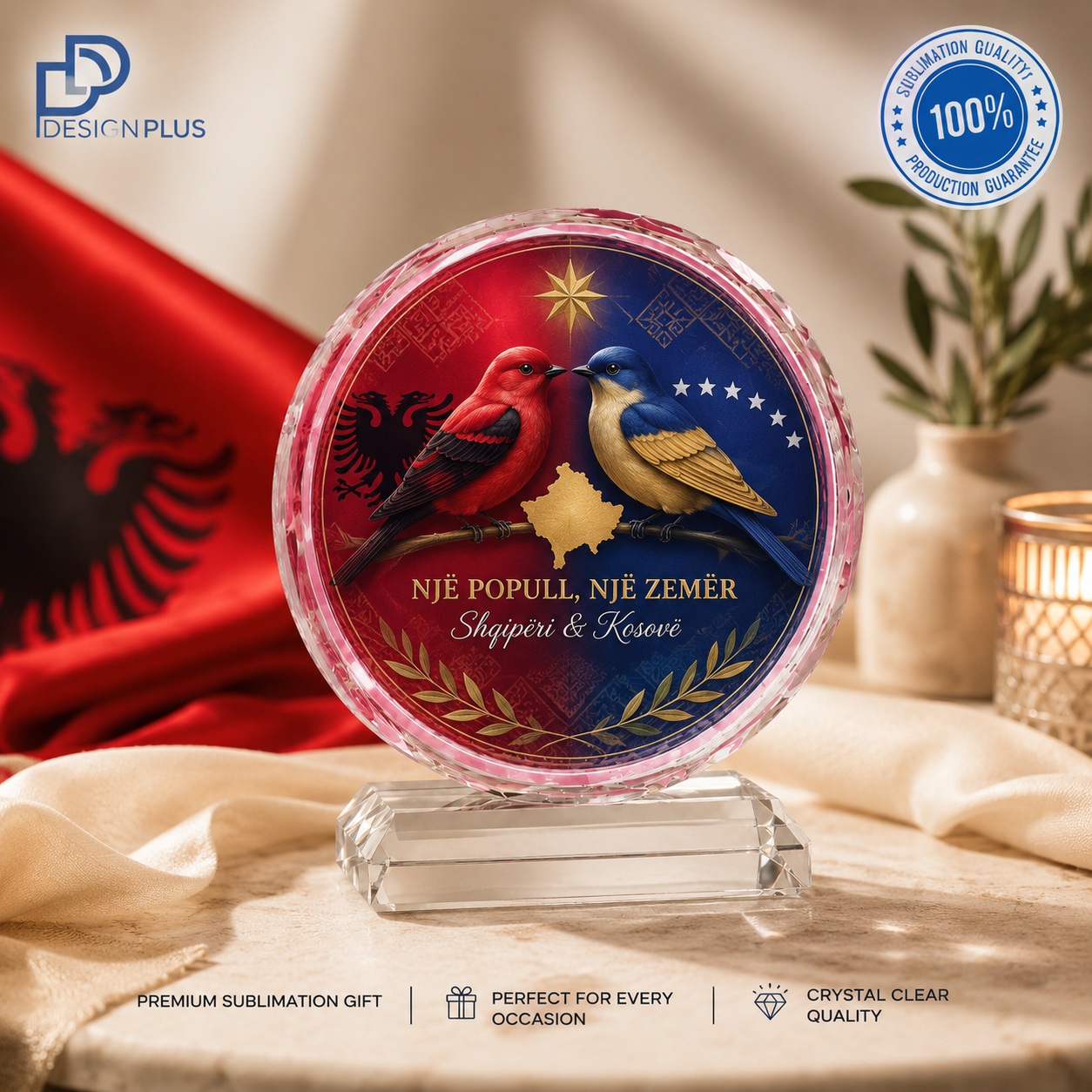 Pllakë Kristali Rrethore për Sublimim me Bazament, 15 cm