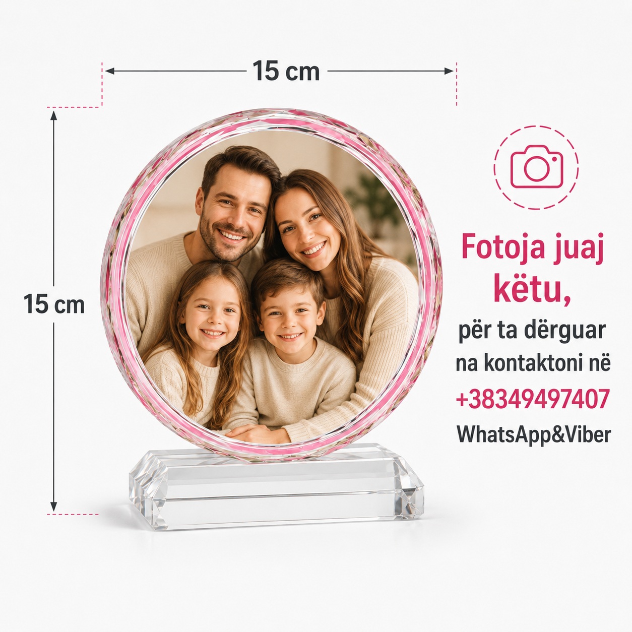 Pllakë Kristali Rrethore për Sublimim me Bazament, 15 cm