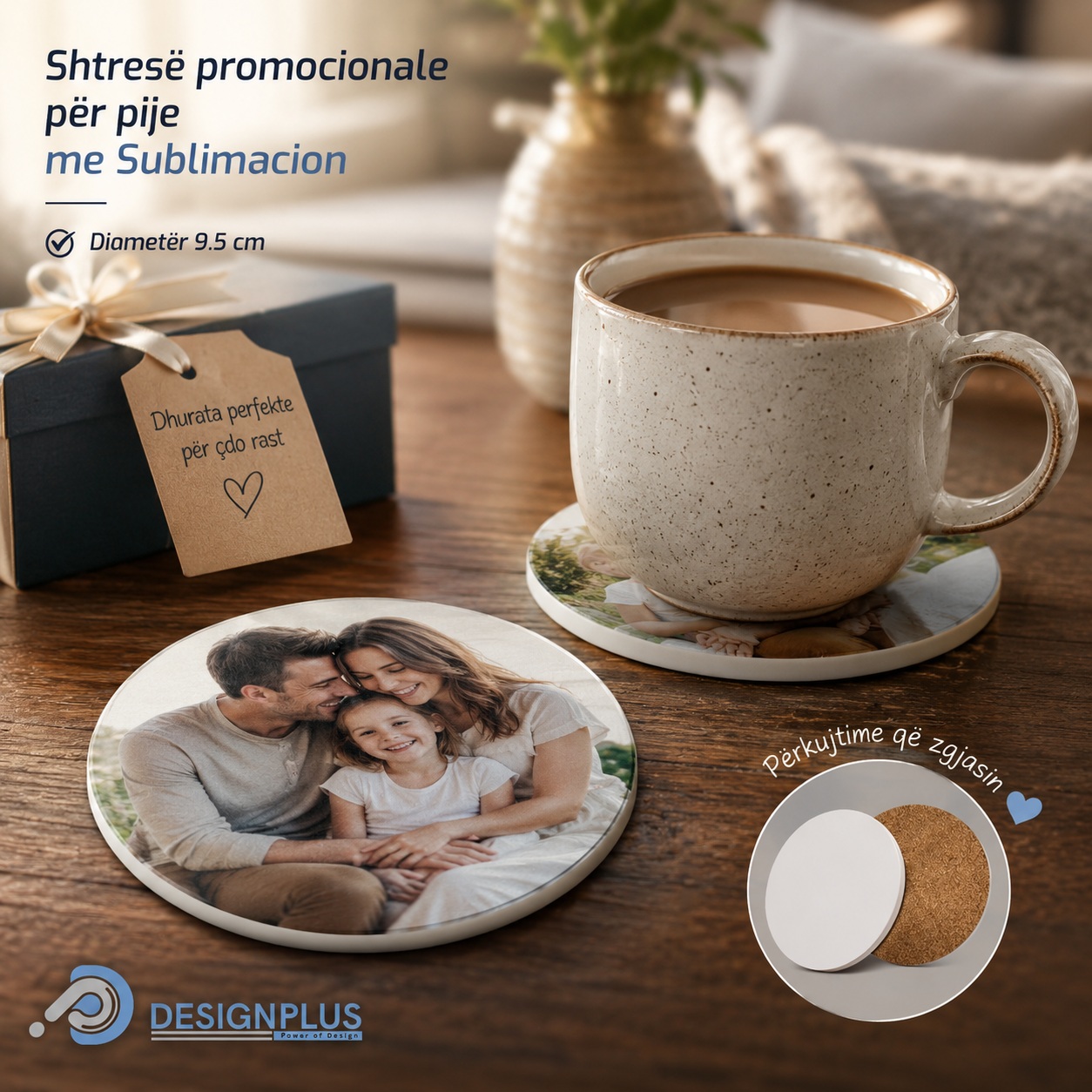 Shtresë Promocionale për Pije (Coaster) për Sublimim, Bazë Kork