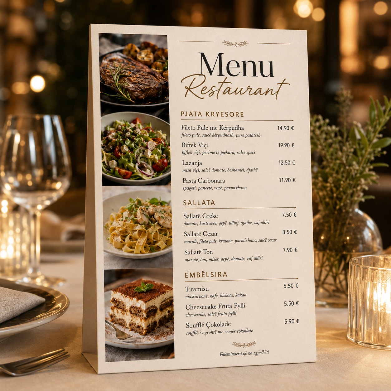 Menu Restoranti e Personalizuar dhe Laminuar, Formate A3/A4/A5