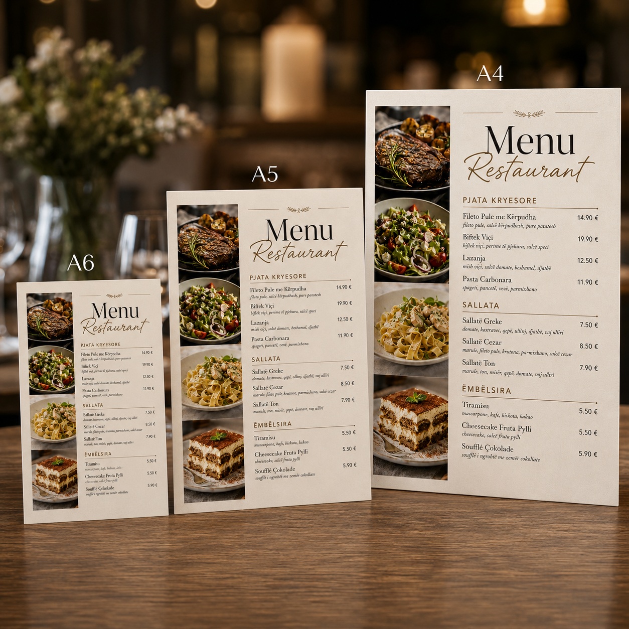 Menu Restoranti e Personalizuar dhe Laminuar, Formate A3/A4/A5