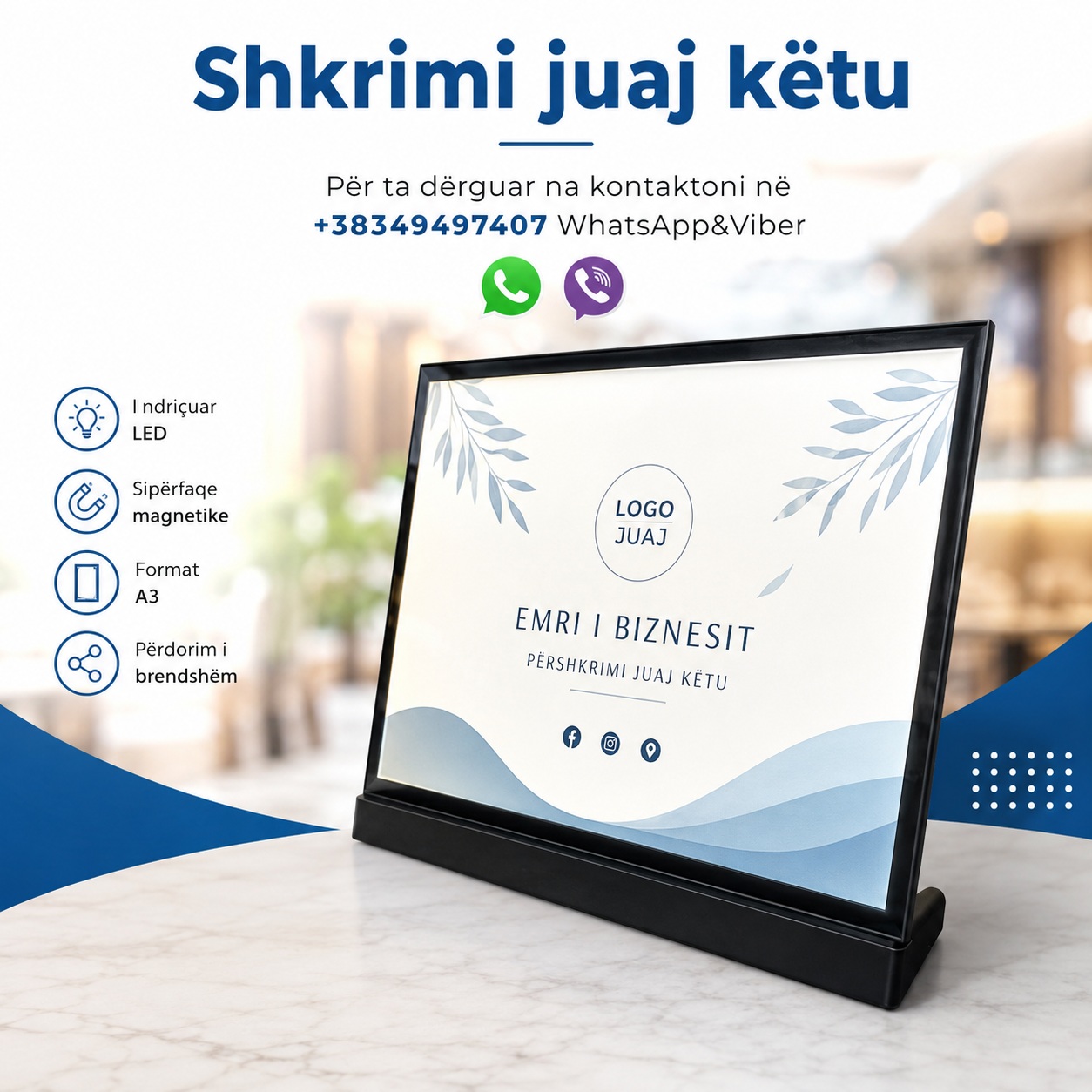Tabelë e Ndriçuar LED Format A3, me Sipërfaqe Magnetike për Biznese