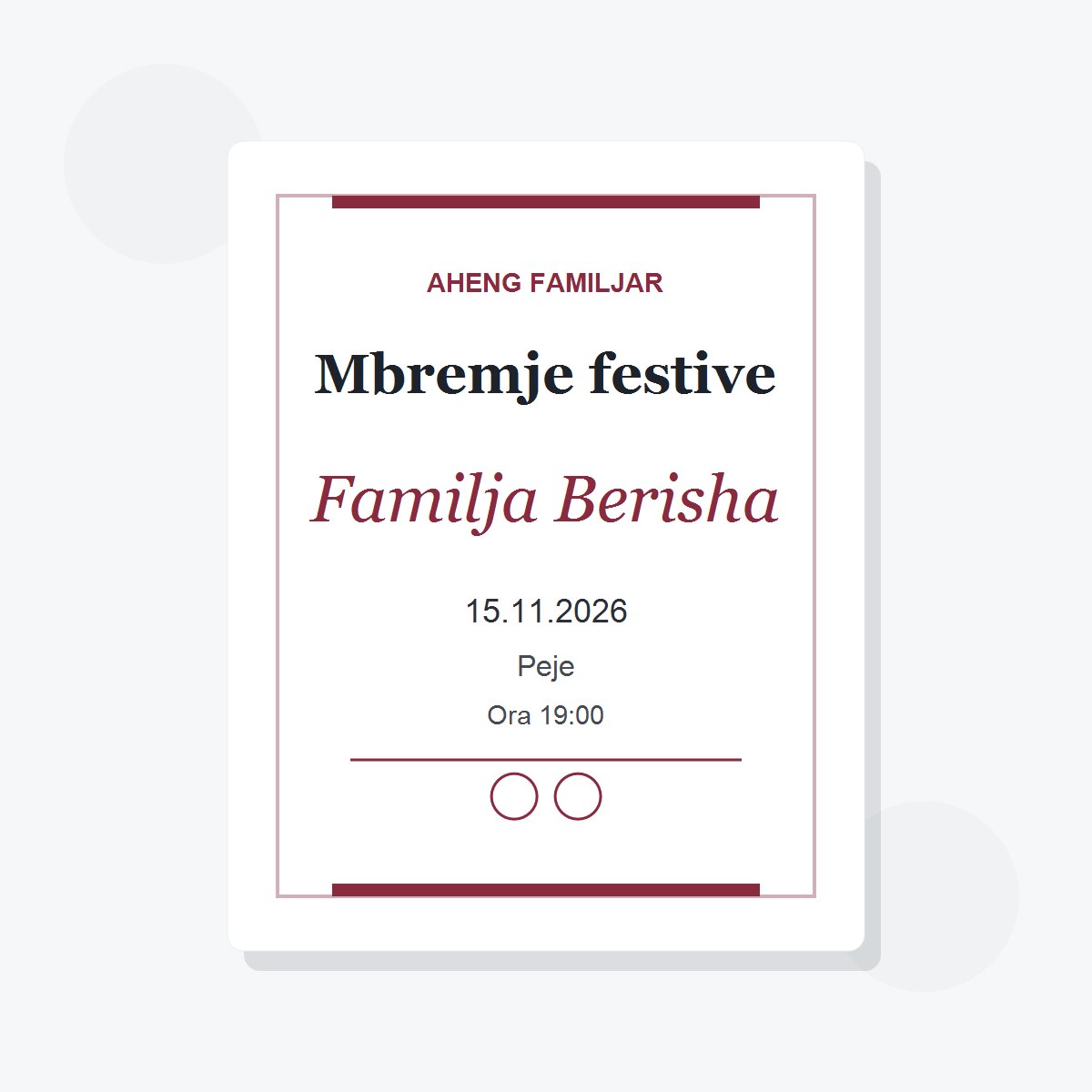 Model ftese për aheng familjar me të dhëna fiktive