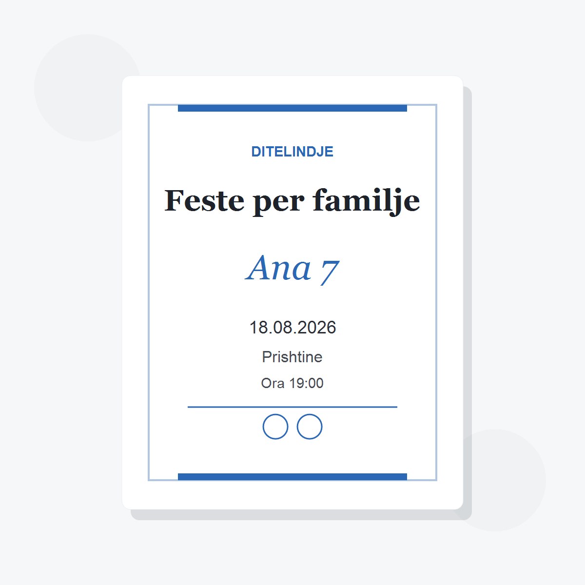 Model ftese ditëlindjeje familjare me të dhëna fiktive