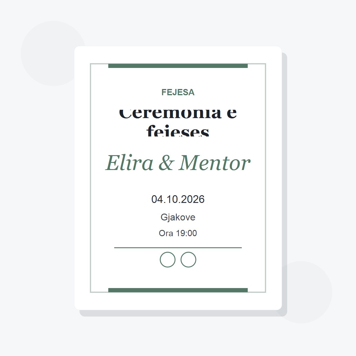 Model ftese fejese minimaliste me të dhëna fiktive