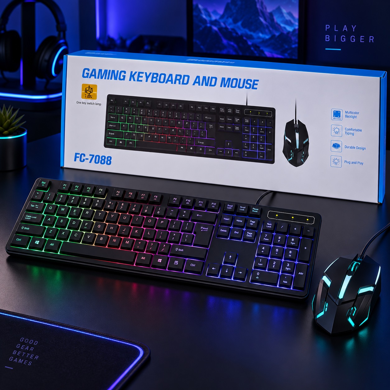 Set Gaming FC-7088 – Tastierë dhe Maus me Ndriçim Shumëngjyrësh – foto 2