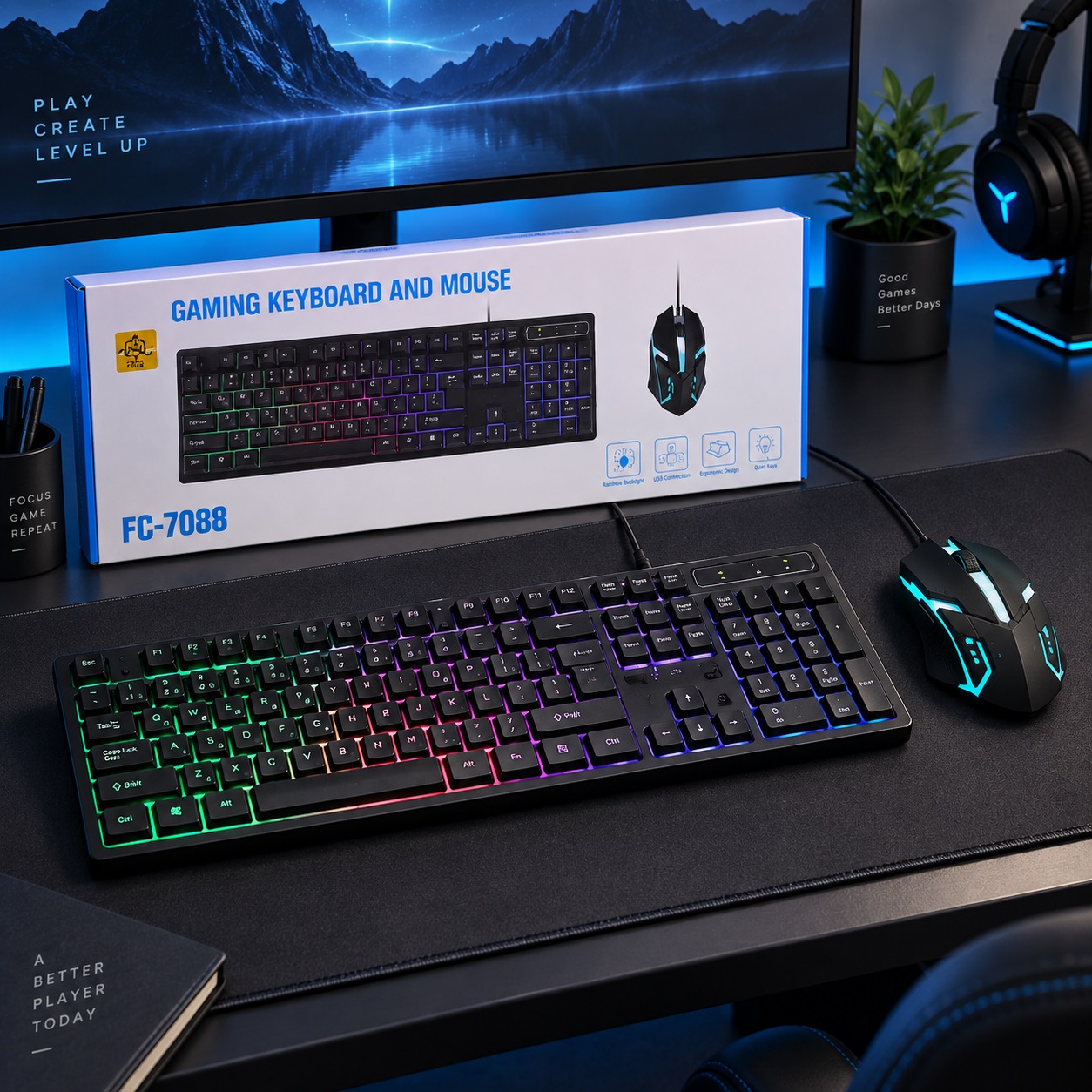 Set Gaming FC-7088 – Tastierë dhe Maus me Ndriçim Shumëngjyrësh – foto 3