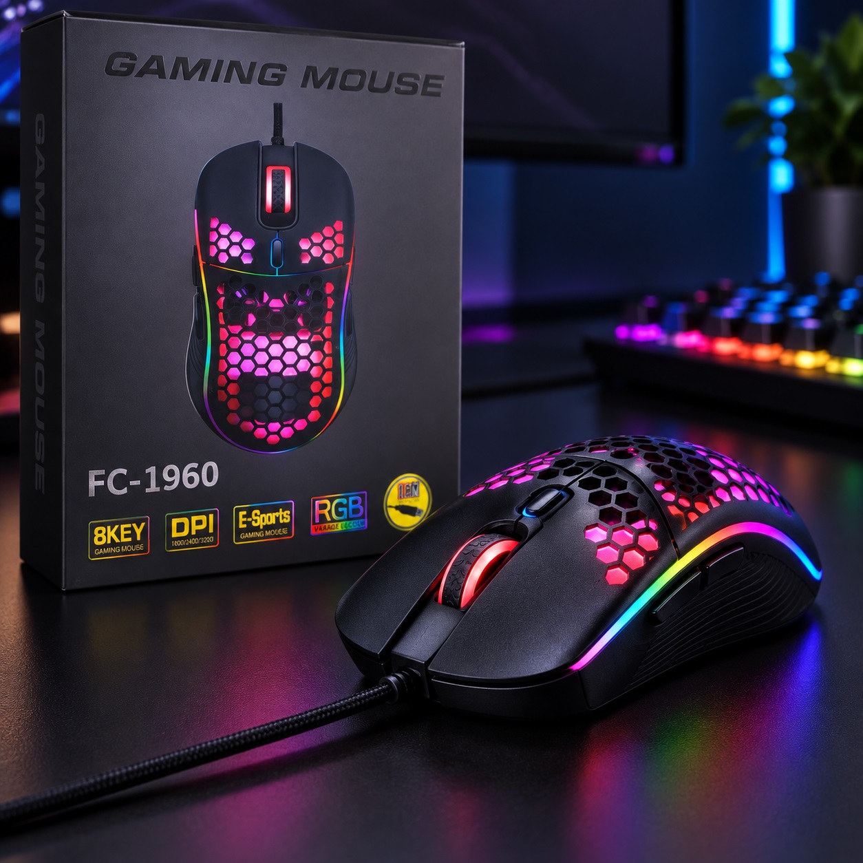 Maus Gaming FC-1960 me Ndriçim Shumëngjyrësh dhe Dizajn Honeycomb – foto 2