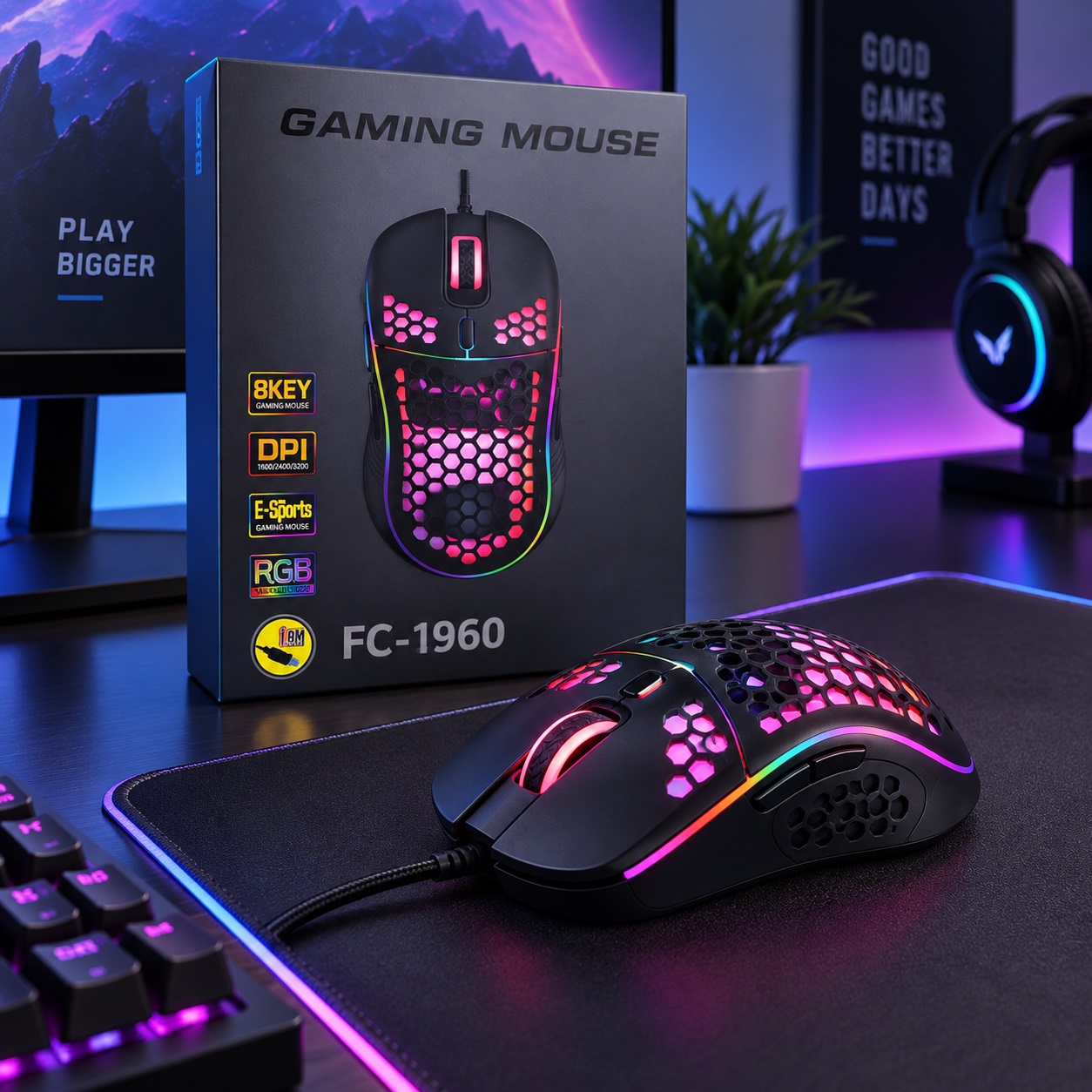 Maus Gaming FC-1960 me Ndriçim Shumëngjyrësh dhe Dizajn Honeycomb – foto 3