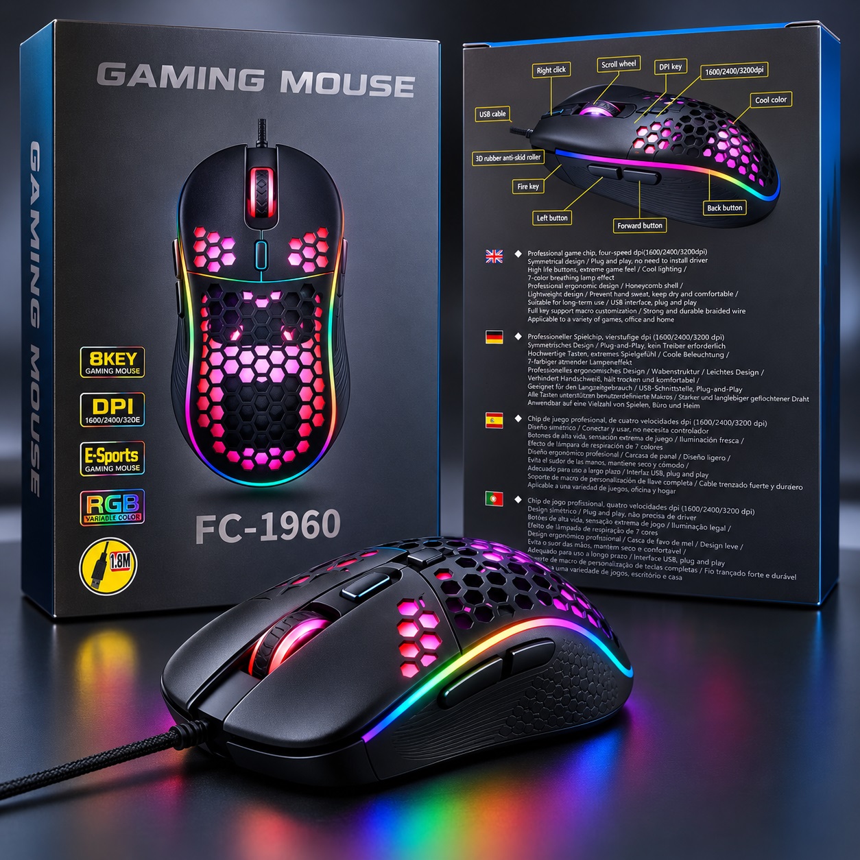 Maus Gaming FC-1960 me Ndriçim Shumëngjyrësh dhe Dizajn Honeycomb – foto 4