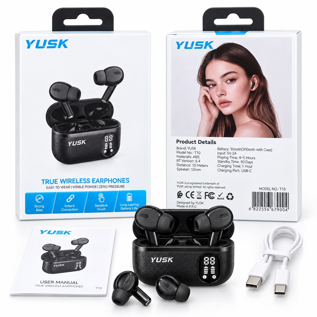 Kufje pa Kabllo YUSK T10 me Bluetooth 5.4 dhe Kuti me Ekran LED