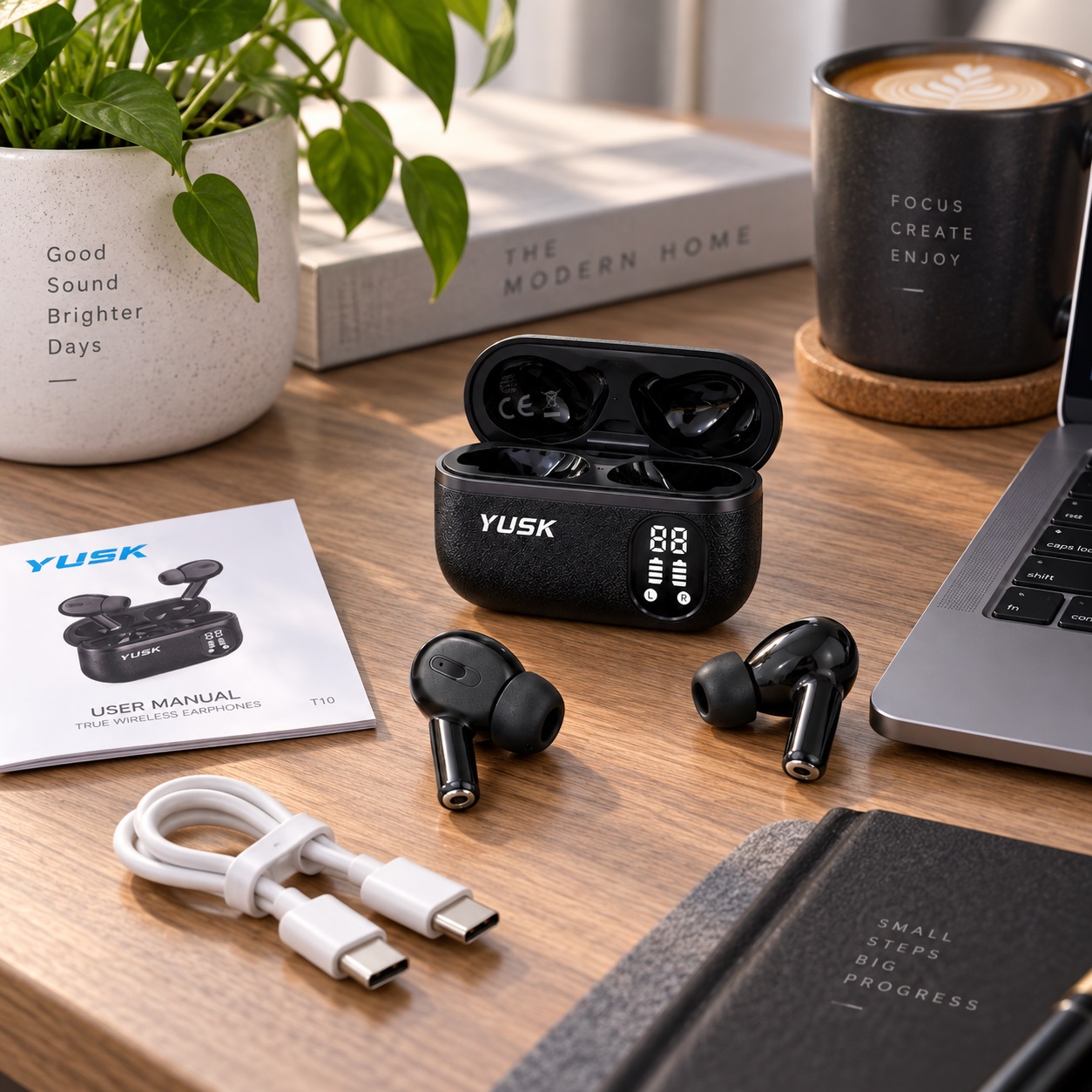 Kufje pa Kabllo YUSK T10 me Bluetooth 5.4 dhe Kuti me Ekran LED – foto 3