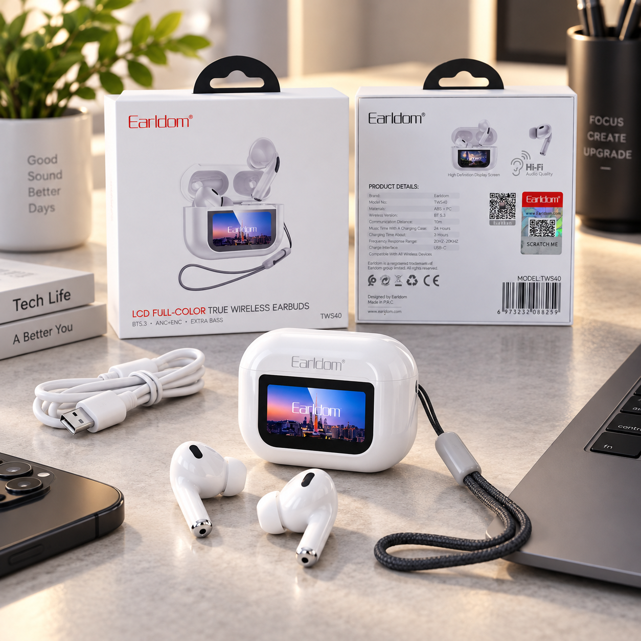 Kufje pa Kabllo Earldom TWS40 me Bluetooth 5.3 dhe Kuti me Ekran me Prekje – foto 3