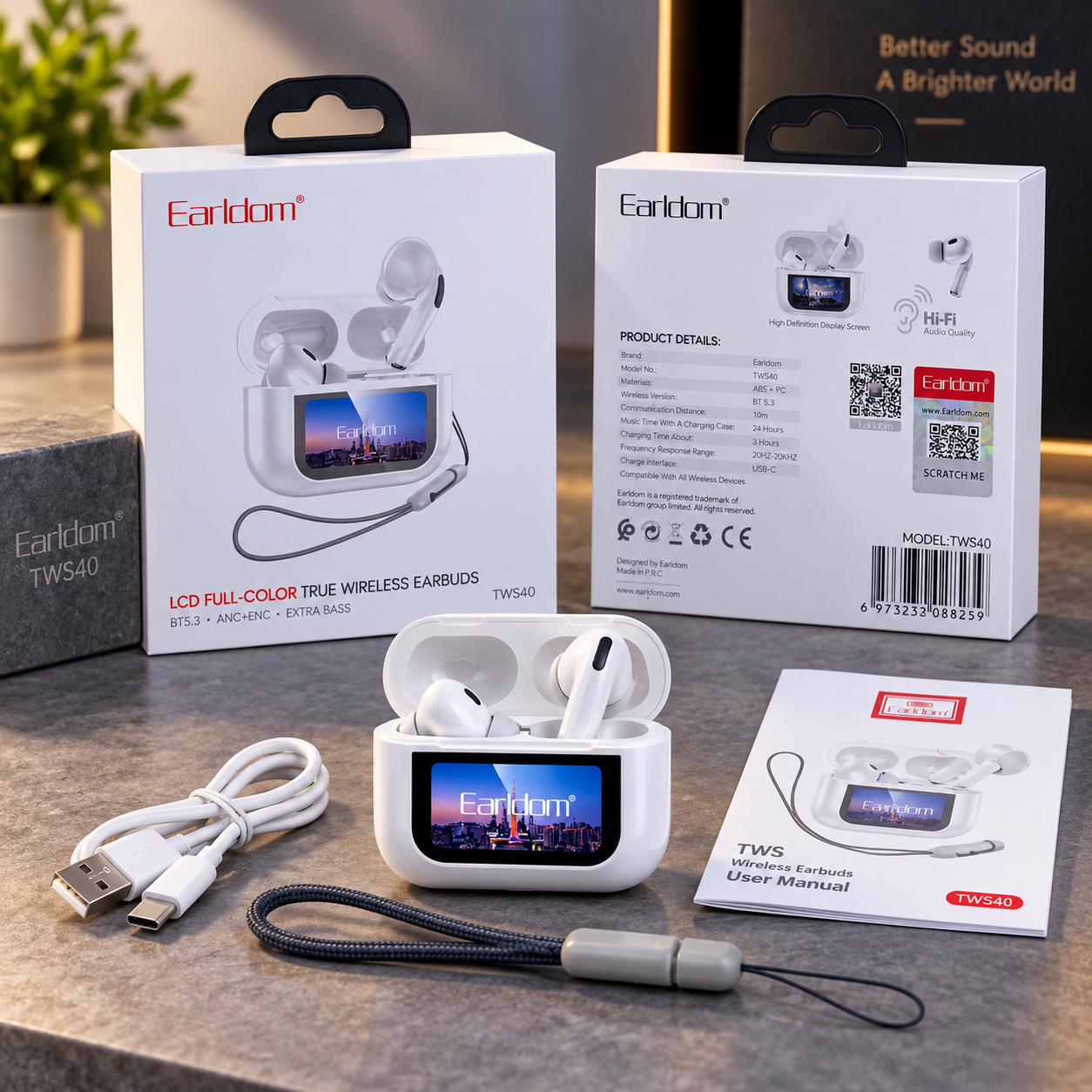 Kufje pa Kabllo Earldom TWS40 me Bluetooth 5.3 dhe Kuti me Ekran me Prekje – foto 4