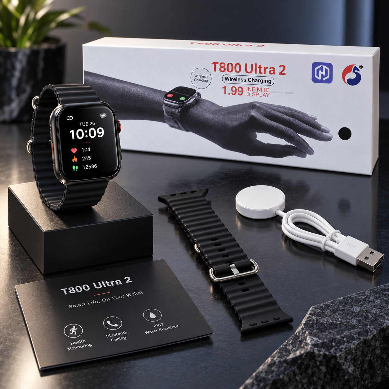 Orë Inteligjente T800 Ultra me Ekran 1.9″ dhe Rrip të Zi – foto 2