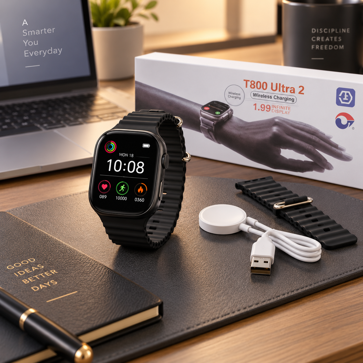 Orë Inteligjente T800 Ultra me Ekran 1.9″ dhe Rrip të Zi – foto 3