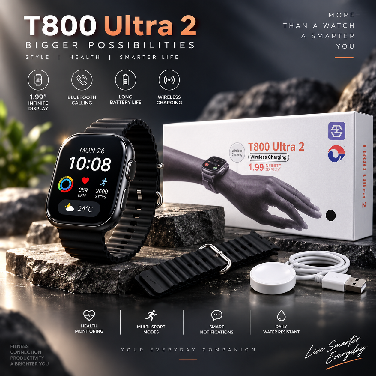 Orë Inteligjente T800 Ultra me Ekran 1.9″ dhe Rrip të Zi – foto 5