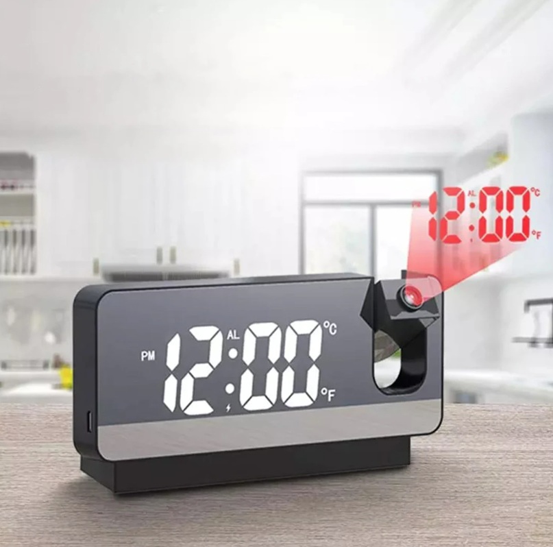 Orë Dixhitale Tavoline me Dizajn unik ne forme LED e ndriquar me termometer dhe alarm