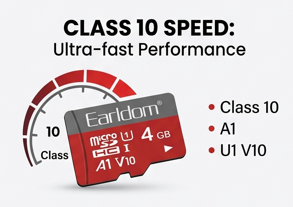 Kartë Kujtese MicroSDHC Earldom 4GB Class 10, me dizajn modern dhe funksional, për përdorim të përditshëm, ngjyrë e zezë