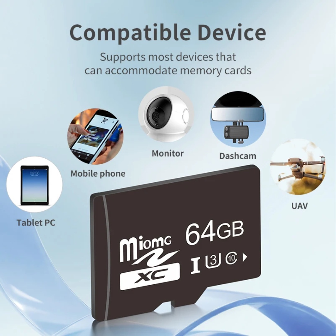 Sim kartele Miomg 64GB MicroSDXC klasi 10, me funksione komunikimi dhe gjurmimi, për përdorim të përditshëm, ngjyrë e zezë
