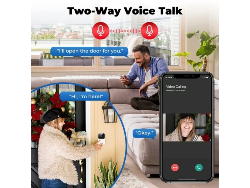 WiFi Smart Doorbell Camera, me lidhje të qëndrueshme pa tela, për shtëpi, familje dhe siguri, ngjyrë e zezë
