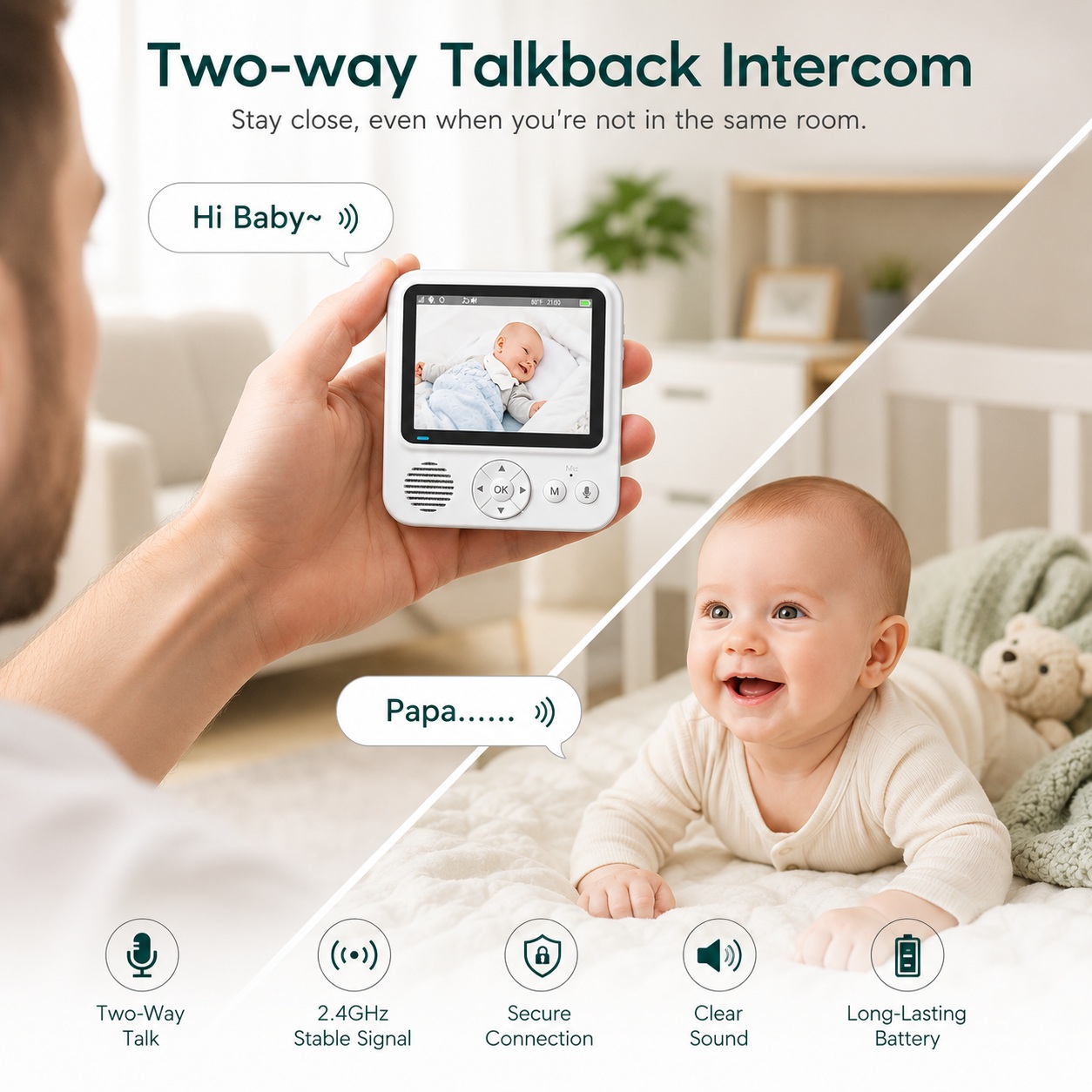 Kamerë Baby Monitor me ekran 3.5 inc, vizion nate dhe Kontroll në Distancë