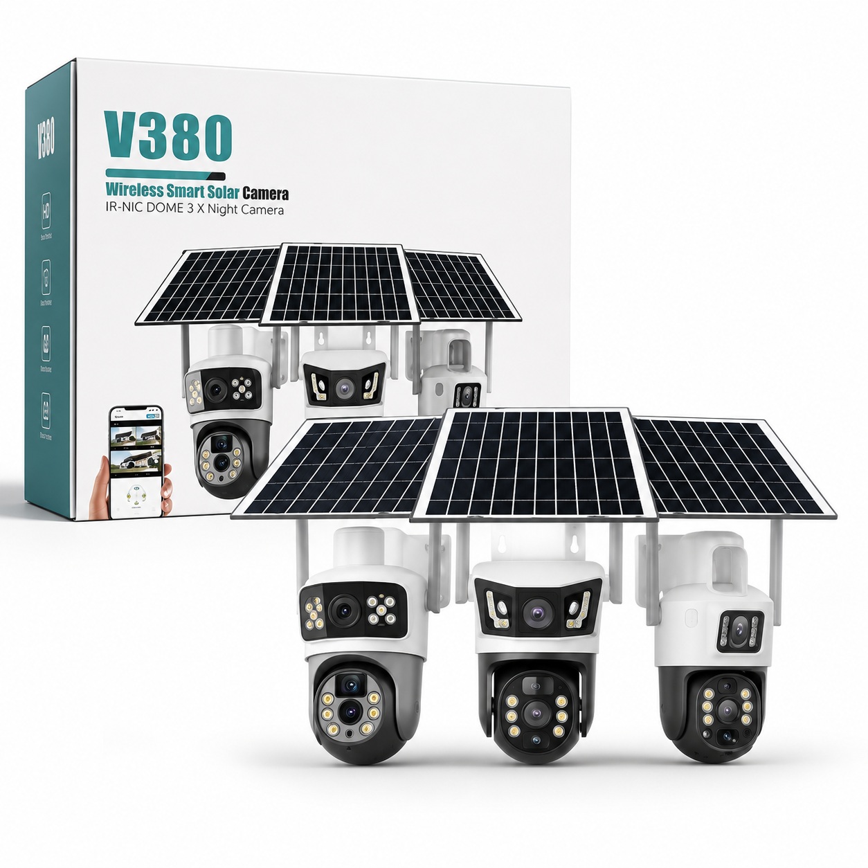 Sistem Kamerash Sigurie V380 Solar me Lente të Trefishta (PTZ)