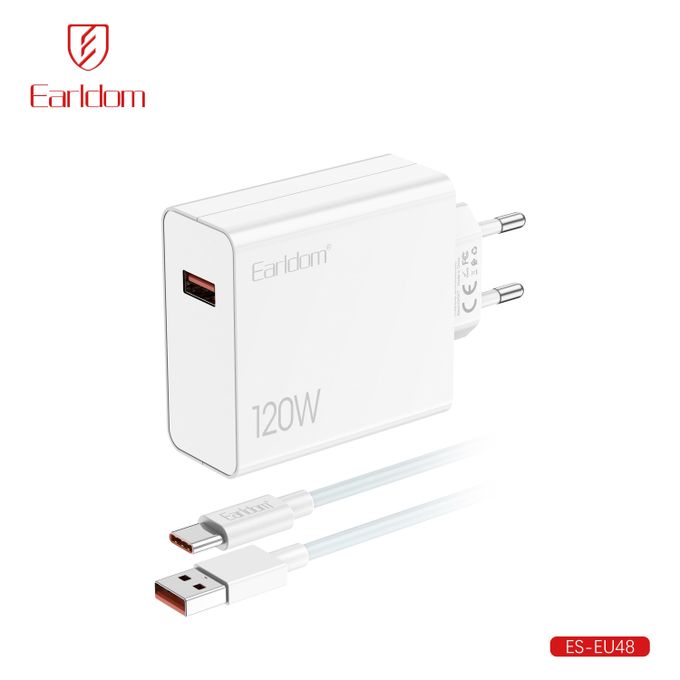 Karikues i Shpejtë Muri Earldom 120W (2-në-1 me Kabllo USB-C), me karikim të shpejtë, për shtëpi, zyrë dhe udhëtime, ngjyrë e bardhë
