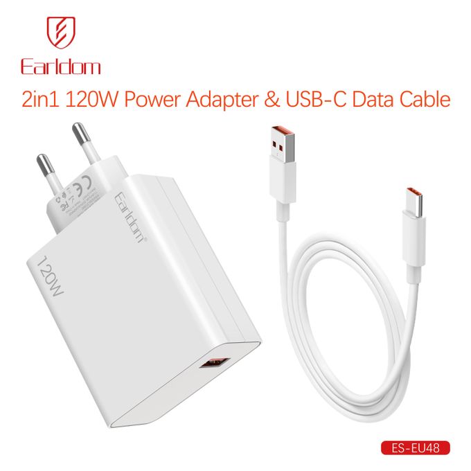 Karikues i Shpejtë Muri Earldom 120W (2-në-1 me Kabllo USB-C), me karikim të shpejtë, për shtëpi, zyrë dhe udhëtime, ngjyrë e bardhë