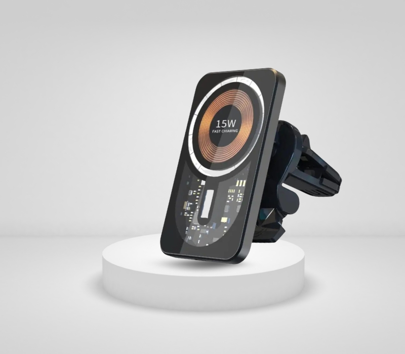 Karikues Wireless Magnetik për Makinë 15W Max, magnetik dhe praktik, për përdorim në veturë, e zezë (transparent)